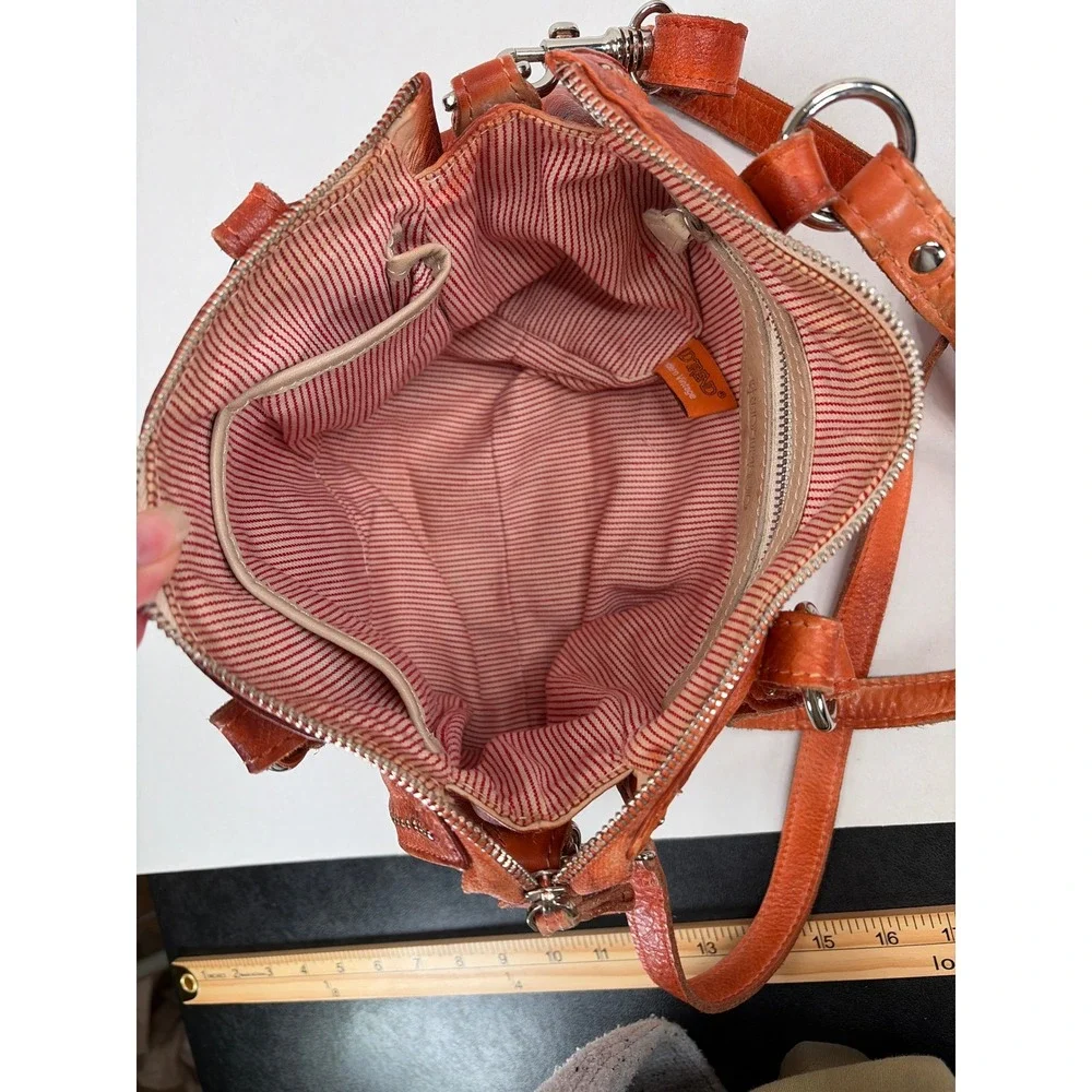 Old Trend Burnt Orange Leather Satchel Crossbody Shoulder Bag with Stud Details
